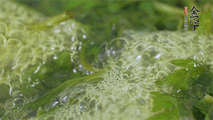 艾草葉放入煮沸的水中，加點食用堿，待變成深綠色時撈出，放入冰水中，瀝干備用。